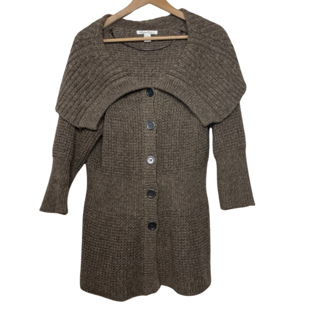 KENNETH COLE | Brown Button Front Cropped Sleeve Cardigan | Size M